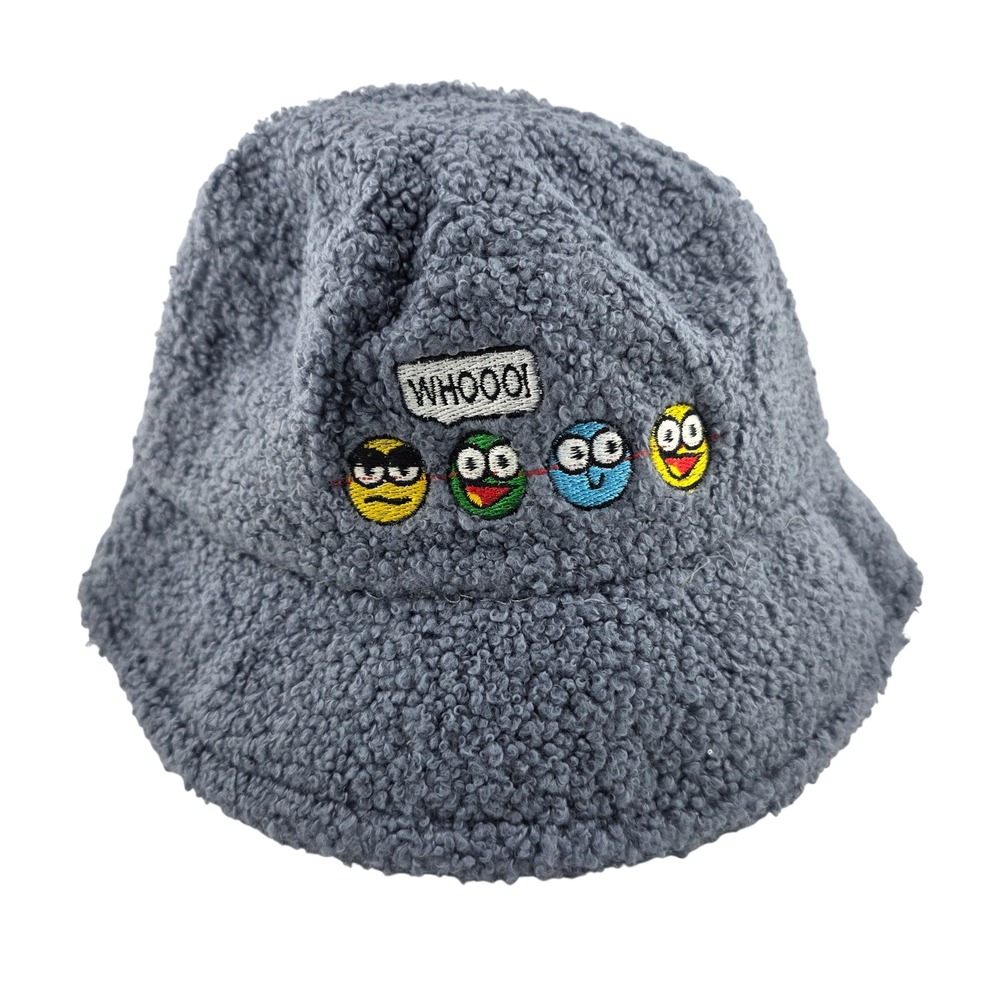 Bucket Hat Emoji Sherpa Fleece Toddler 50 cm Grey Excellent Toddler Fashion